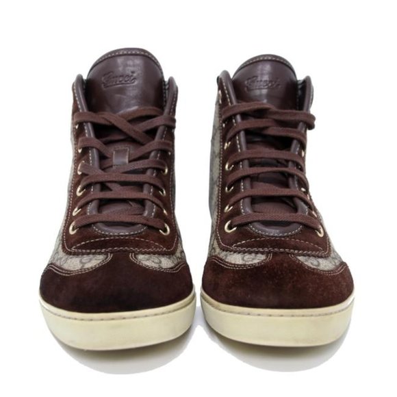 Gucci Brown Monogram Hightop Sneakers - Picture 2 of 9